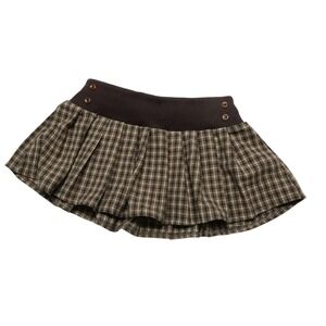 Cider Skort Womens Large Brown Plaid Tweed Pleated Elastic Waist Lined Mini